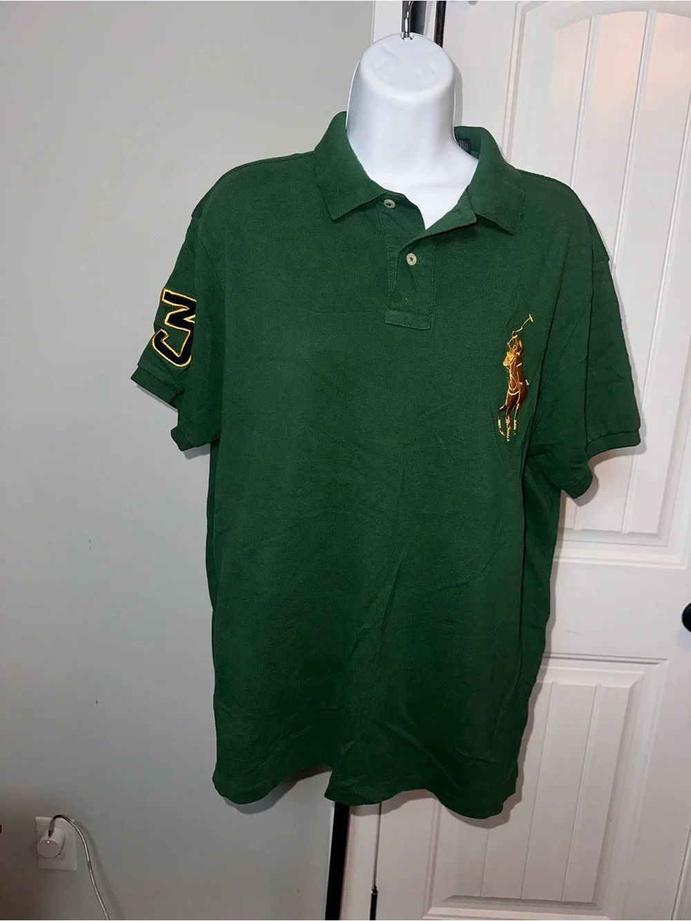 Ralph Lauren Vintage Size Large Mens Green Polo with Large Gold Pony Embroidery